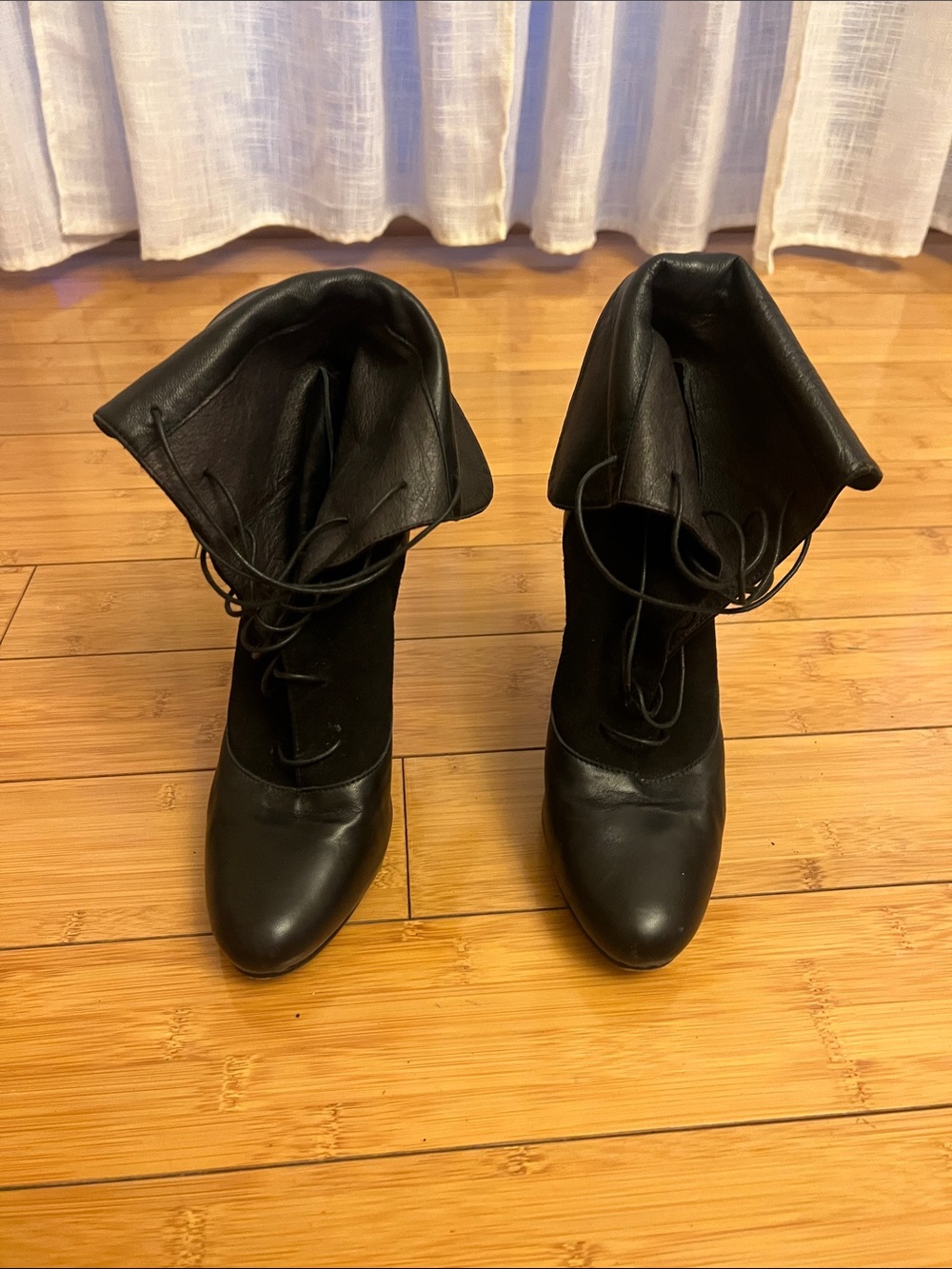 Andre Assous Black Fold-Over Lace-Up Boots